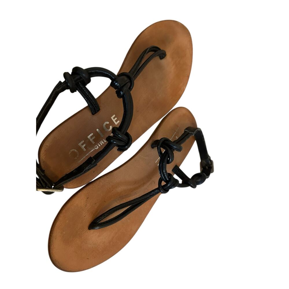 Office Girl Black Leather Thong Sandals